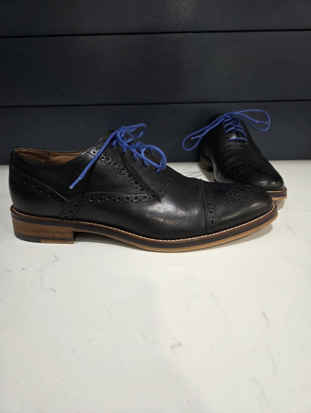 Johnston & Murphy Conrad Cap Toe Oxfords Black Italian Calfskin Size 8.5M